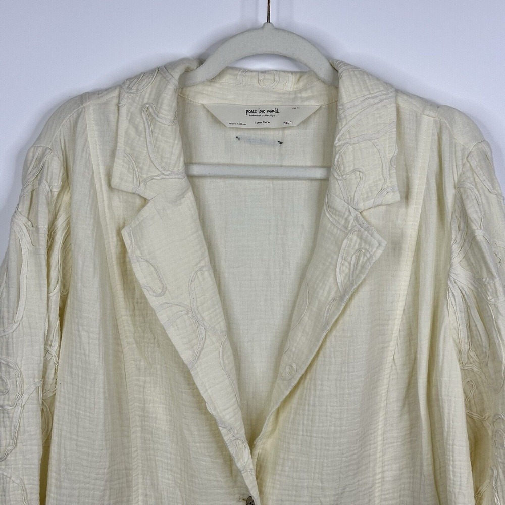 Peace Love World Boho Relaxed Linen Like Lagenlook Gauzy Layering Blazer READ